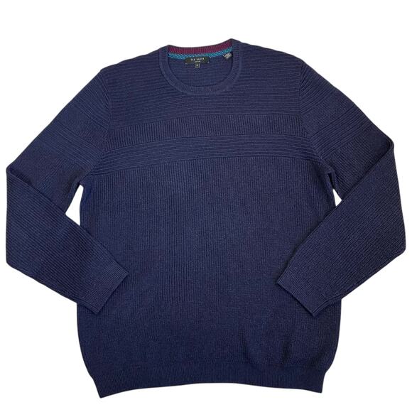 Ted Baker Sz 4 / Large Rossi Textured Knitted Crewneck Sweater Heathered Navy - Picture 6 of 16